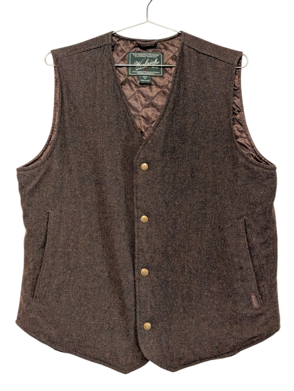 Woolrich Dark Olive Quilted-Lined V-Neck Vest